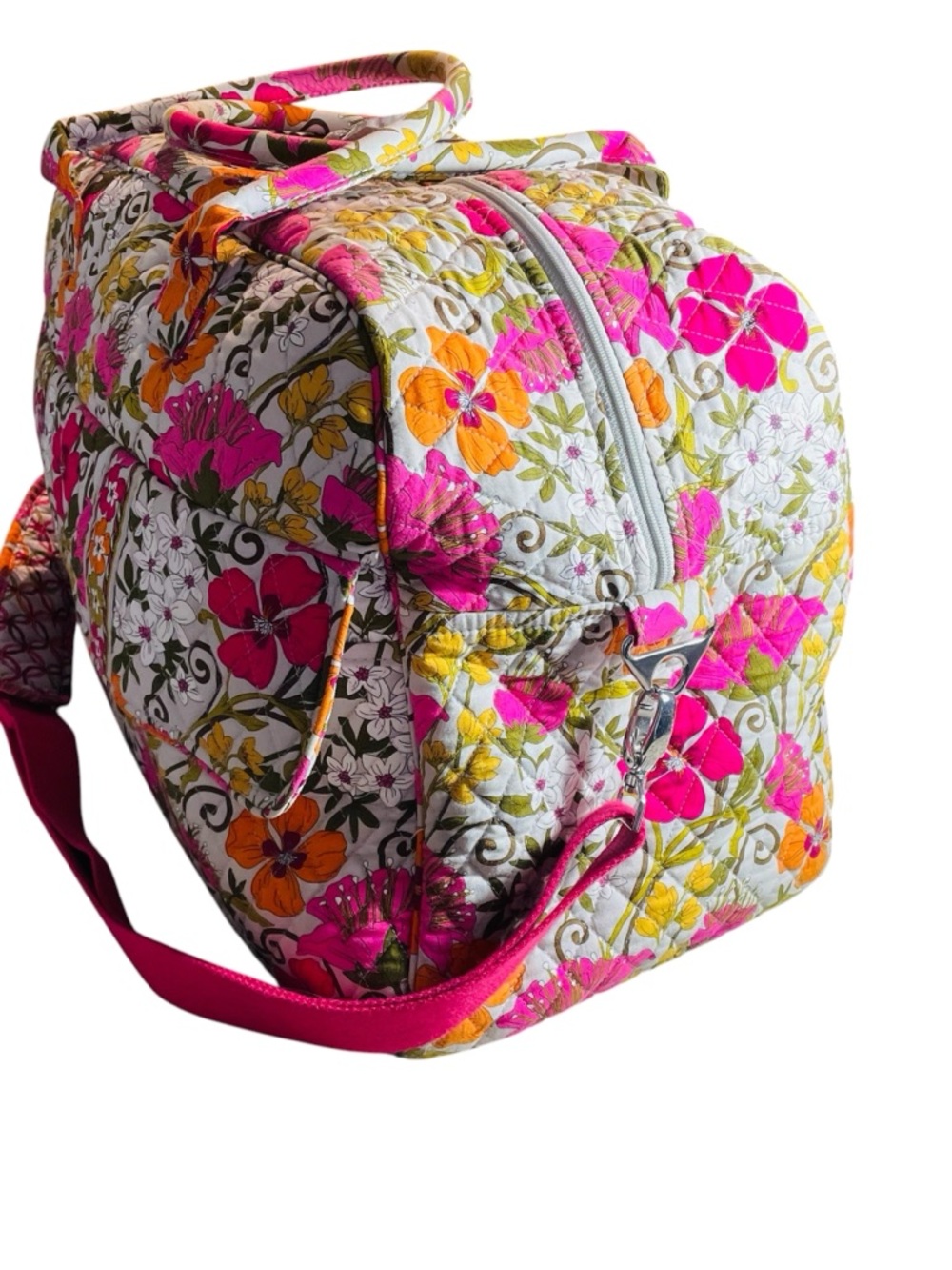 Vera Bradley Floral Lilli Bell Quilted Weekender Duffel in Pink, Orange & Cream - Picture 5 of 10